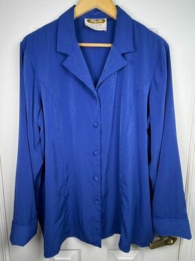 Tilley Cobalt Blue Silky Button Down Shirt Women's XL Luxury Office Minimalist